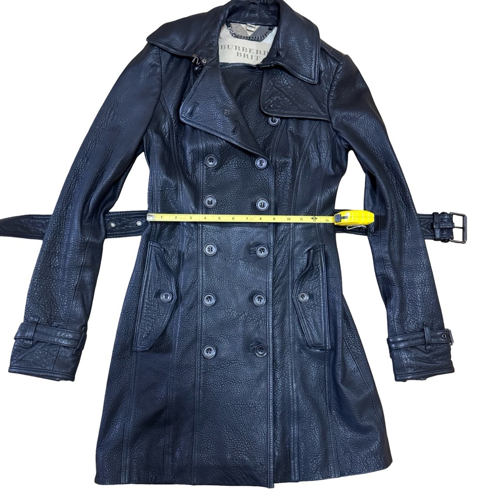 Burberry Black Lamb Leather Double-Breasted Trench Coat Size 2US - Picture 5 of 13